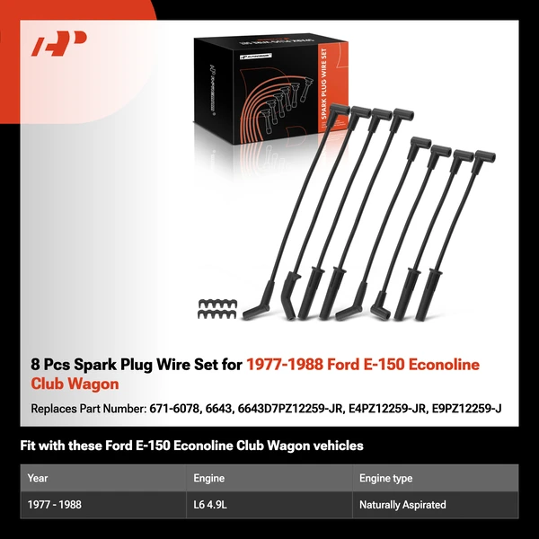 8 Pcs Spark Plug Wire Set for 1977-1988 Ford E-150 Econoline Club Wagon