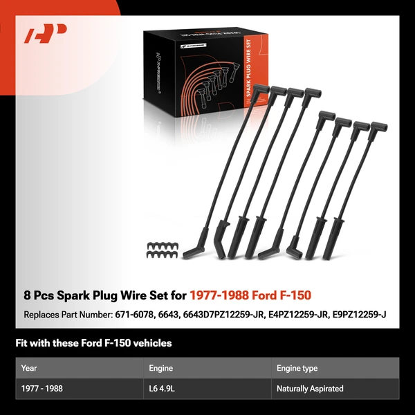 8 Pcs Spark Plug Wire Set for 1977-1988 Ford F-150