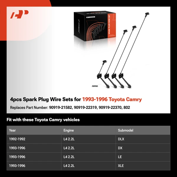 4pcs Spark Plug Wire Sets for 1993-1996 Toyota Camry