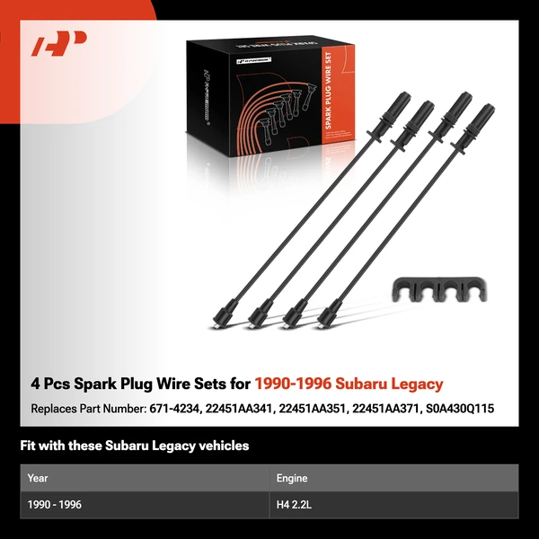 4 Pcs Spark Plug Wire Sets for 1990-1996 Subaru Legacy