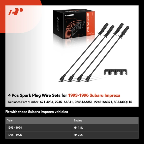 4 Pcs Spark Plug Wire Sets for 1993-1996 Subaru Impreza