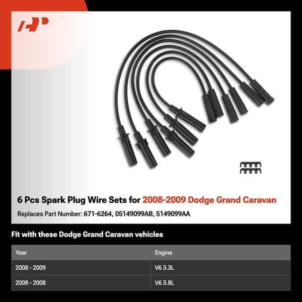6 Pcs Spark Plug Wire Sets for 2008-2009 Dodge Grand Caravan