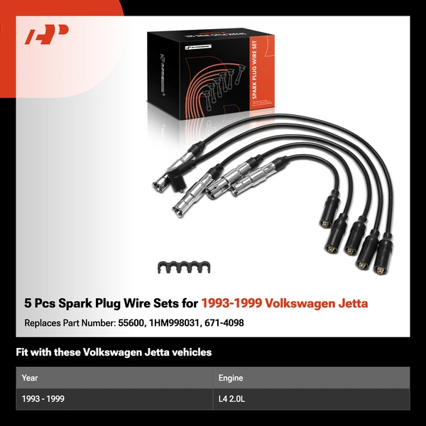 5 Pcs Spark Plug Wire Sets for 1993-1999 Volkswagen Jetta