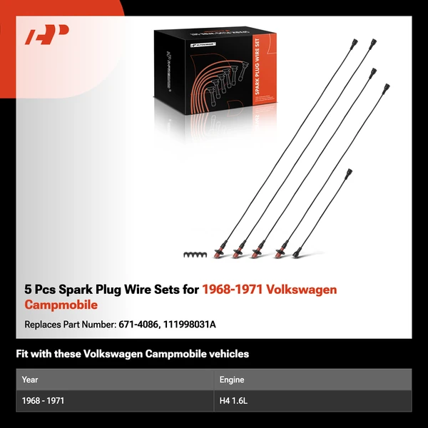 5 Pcs Spark Plug Wire Sets for 1968-1971 Volkswagen Campmobile