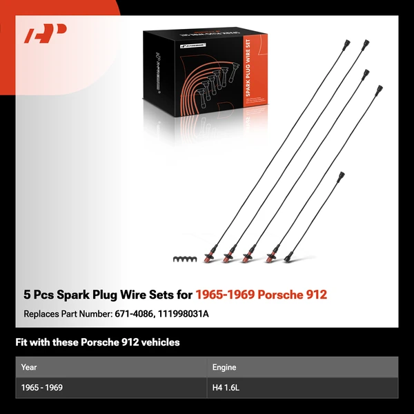 5 Pcs Spark Plug Wire Sets for 1965-1969 Porsche 912