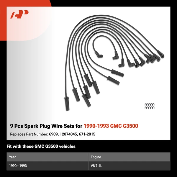 9 Pcs Spark Plug Wire Sets for 1990-1993 GMC G3500