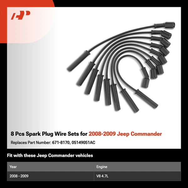 8 Pcs Spark Plug Wire Sets for 2008-2009 Jeep Commander