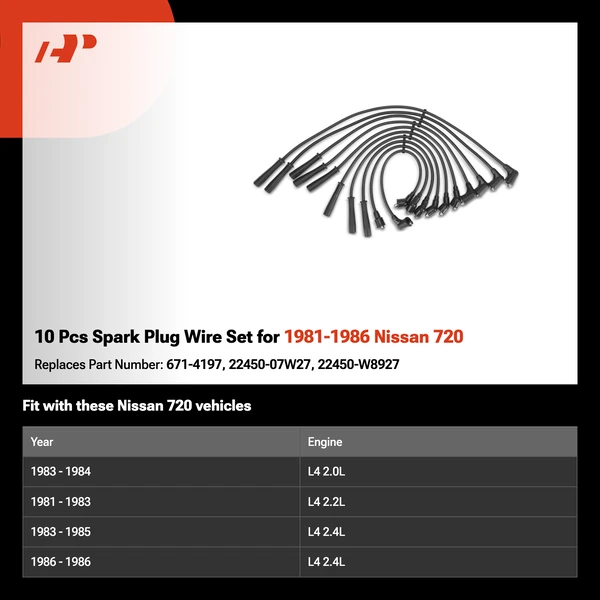 10 Pcs Spark Plug Wire Set for 1981-1986 Nissan 720