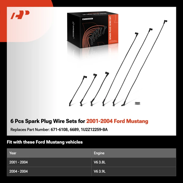 6 Pcs Spark Plug Wire Sets for 2001-2004 Ford Mustang