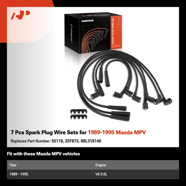 7 Pcs Spark Plug Wire Sets for 1989-1995 Mazda MPV