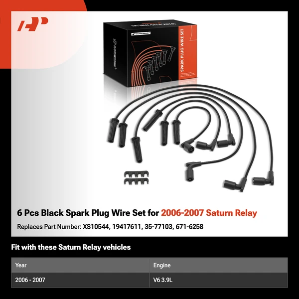 6 Pcs Black Spark Plug Wire Set for 2006-2007 Saturn Relay