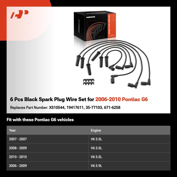 6 Pcs Black Spark Plug Wire Set for 2006-2010 Pontiac G6