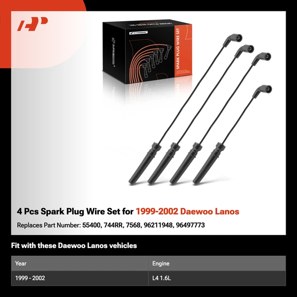4 Pcs Spark Plug Wire Set for 1999-2002 Daewoo Lanos