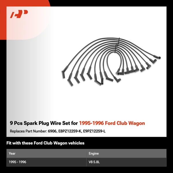 9 Pcs Spark Plug Wire Set for 1995-1996 Ford Club Wagon