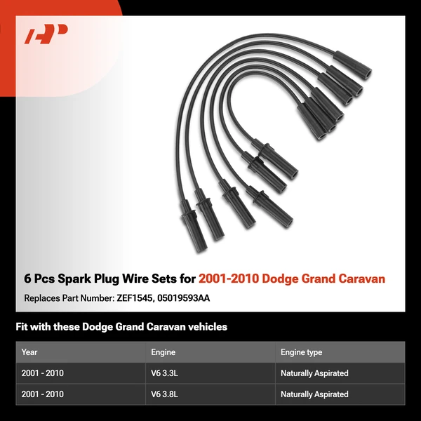 6 Pcs Spark Plug Wire Sets for 2001-2010 Dodge Grand Caravan
