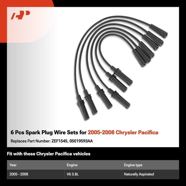 6 Pcs Spark Plug Wire Sets for 2005-2008 Chrysler Pacifica