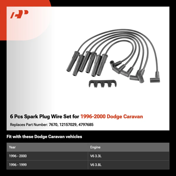 6 Pcs Spark Plug Wire Set for 1996-2000 Dodge Caravan