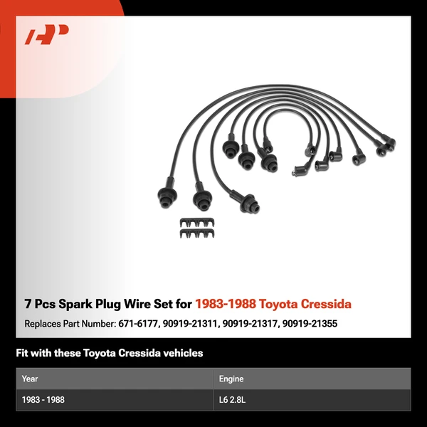 7 Pcs Spark Plug Wire Set for 1983-1988 Toyota Cressida