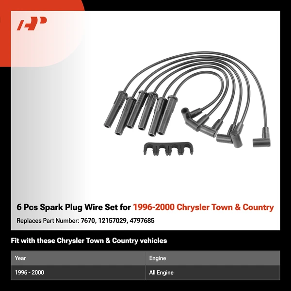 6 Pcs Spark Plug Wire Set for 1996-2000 Chrysler Town & Country