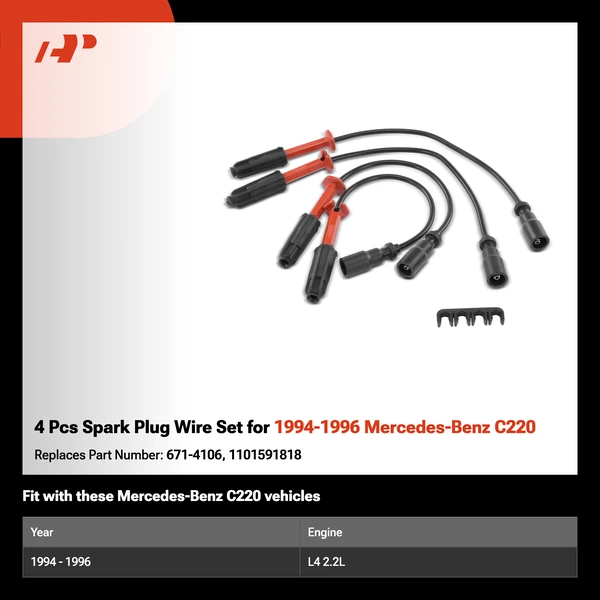 4 Pcs Spark Plug Wire Set for 1994-1996 Mercedes-Benz C220
