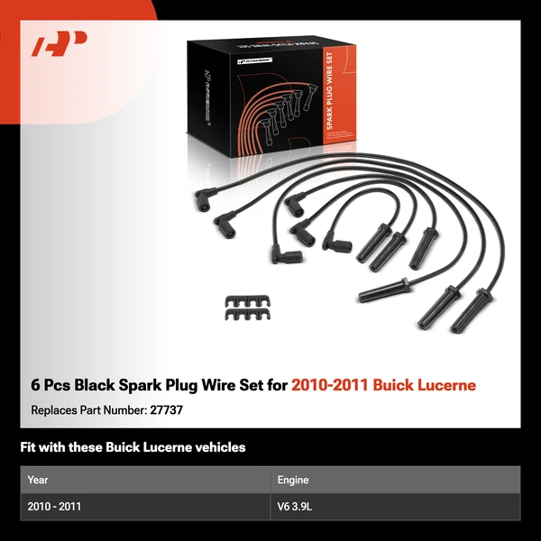 6 Pcs Black Spark Plug Wire Set for 2010-2011 Buick Lucerne