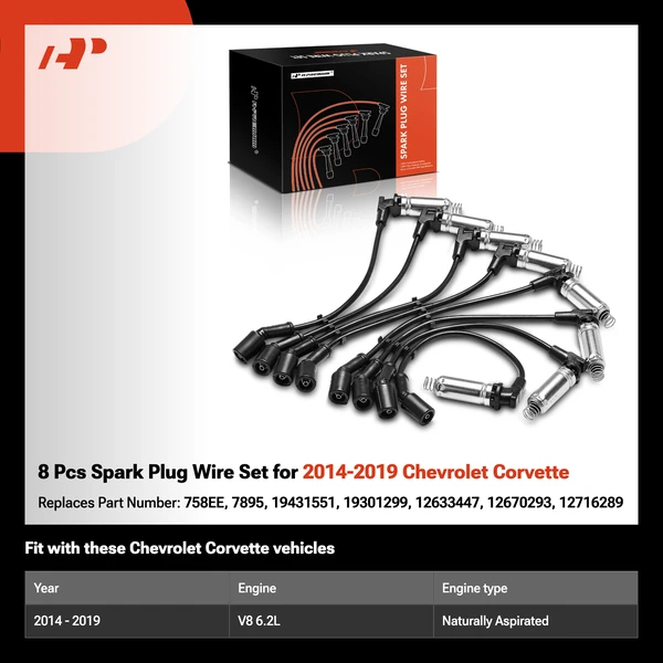 8 Pcs Spark Plug Wire Set for 2014-2019 Chevrolet Corvette