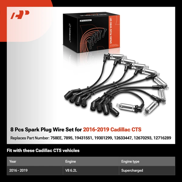 8 Pcs Spark Plug Wire Set for 2016-2019 Cadillac CTS