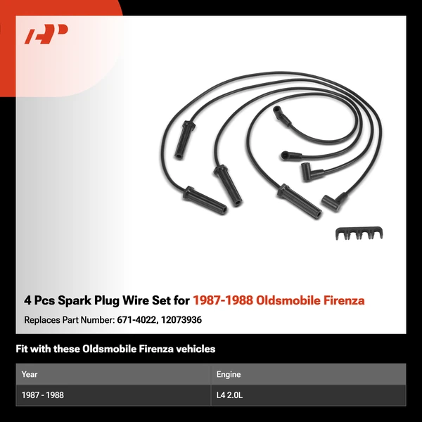 4 Pcs Spark Plug Wire Set for 1987-1988 Oldsmobile Firenza