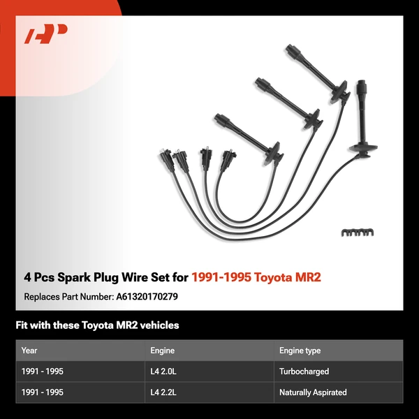 4 Pcs Spark Plug Wire Set for 1991-1995 Toyota MR2