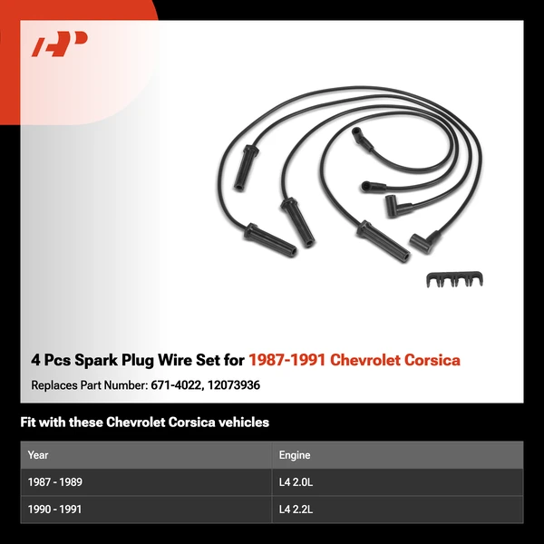 4 Pcs Spark Plug Wire Set for 1987-1991 Chevrolet Corsica