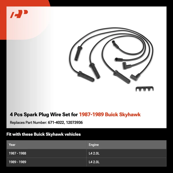 4 Pcs Spark Plug Wire Set for 1987-1989 Buick Skyhawk