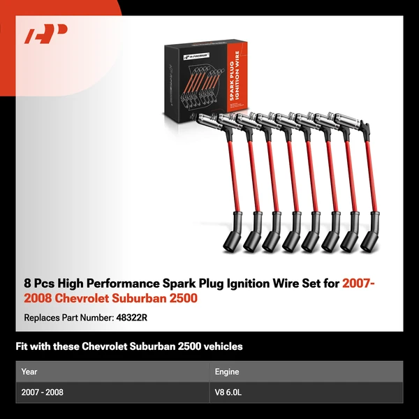 8 Pcs High Performance Spark Plug Ignition Wire Set for 2007-2008 Chevrolet Suburban 2500