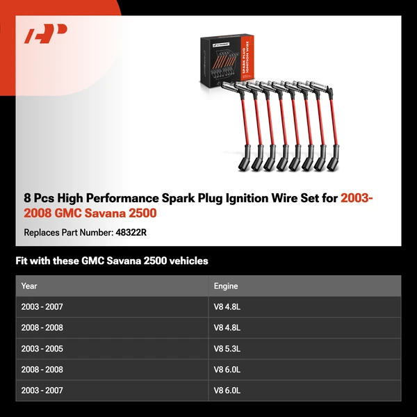 8 Pcs High Performance Spark Plug Ignition Wire Set for 2003-2008 GMC Savana 2500