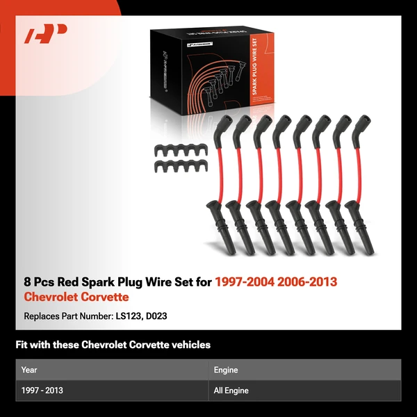 8 Pcs Red Spark Plug Wire Set for 1997-2004 2006-2013 Chevrolet Corvette