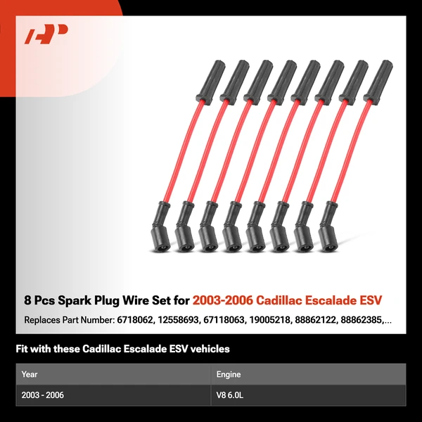 8 Pcs Spark Plug Wire Set for 2003-2006 Cadillac Escalade ESV