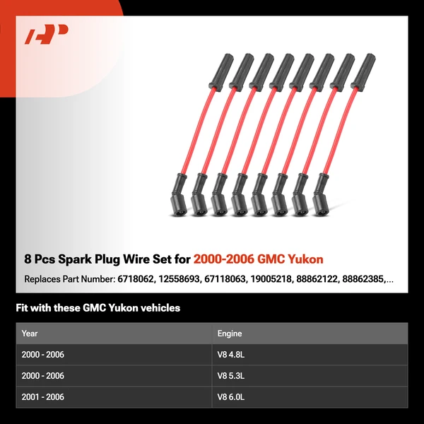8 Pcs Spark Plug Wire Set for 2000-2006 GMC Yukon