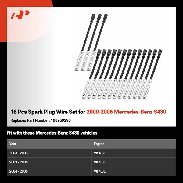 16 Pcs Spark Plug Wire Set for 2000-2006 Mercedes-Benz S430