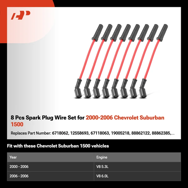 8 Pcs Spark Plug Wire Set for 2000-2006 Chevrolet Suburban 1500