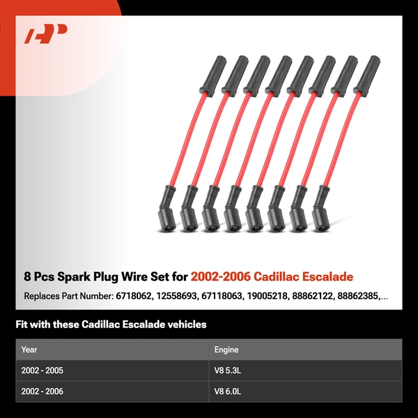 8 Pcs Spark Plug Wire Set for 2002-2006 Cadillac Escalade