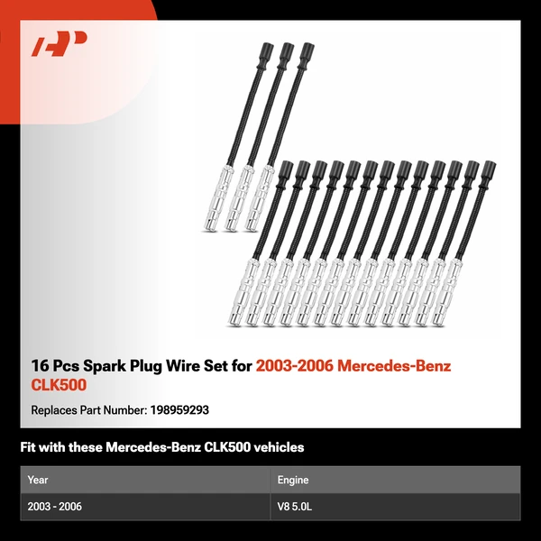 16 Pcs Spark Plug Wire Set for 2003-2006 Mercedes-Benz CLK500