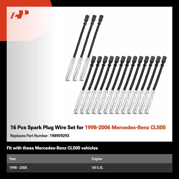16 Pcs Spark Plug Wire Set for 1998-2006 Mercedes-Benz CL500