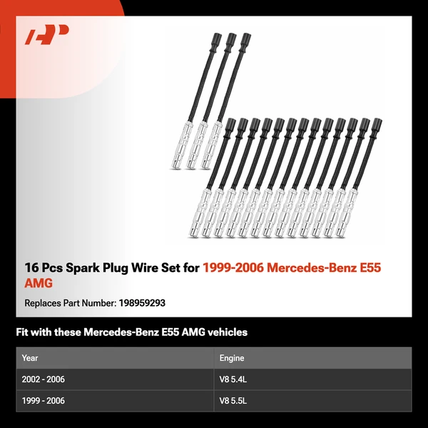 16 Pcs Spark Plug Wire Set for 1999-2006 Mercedes-Benz E55 AMG