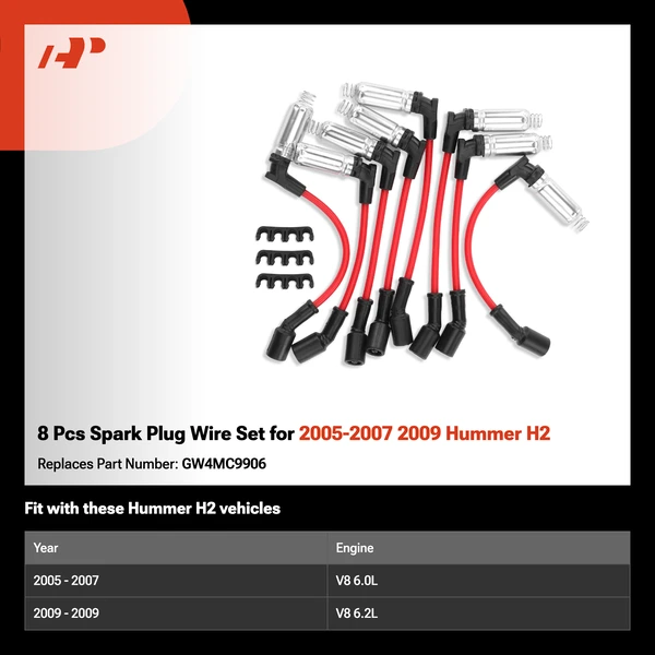8 Pcs Spark Plug Wire Set for 2005-2007 2009 Hummer H2
