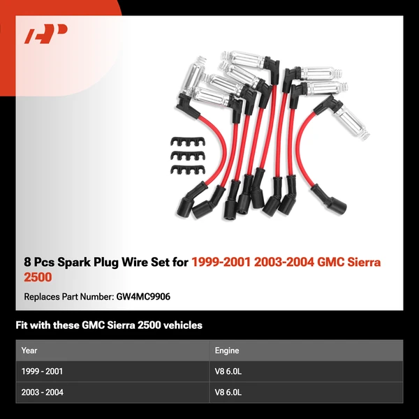 8 Pcs Spark Plug Wire Set for 1999-2001 2003-2004 GMC Sierra 2500