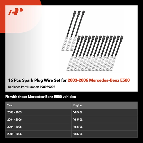 16 Pcs Spark Plug Wire Set for 2003-2006 Mercedes-Benz E500