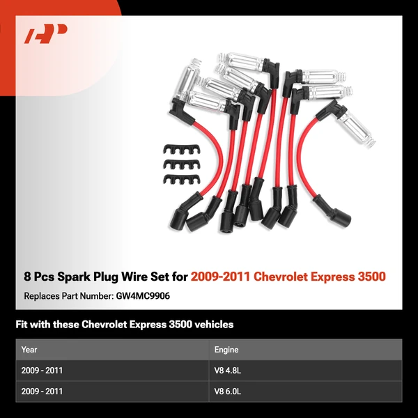 8 Pcs Spark Plug Wire Set for 2009-2011 Chevrolet Express 3500