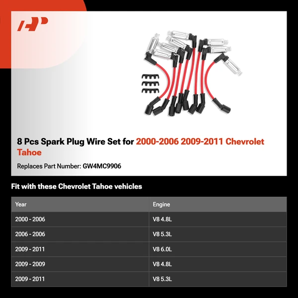 8 Pcs Spark Plug Wire Set for 2000-2006 2009-2011 Chevrolet Tahoe