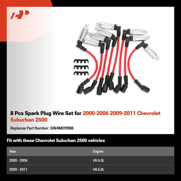 8 Pcs Spark Plug Wire Set for 2000-2006 2009-2011 Chevrolet Suburban 2500
