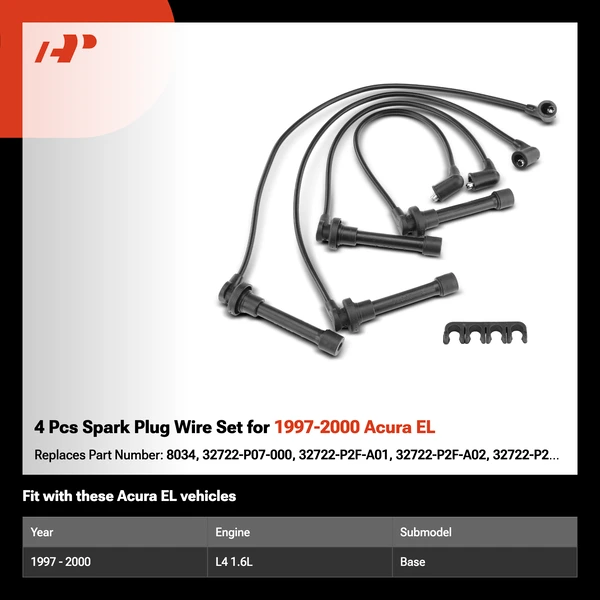 4 Pcs Spark Plug Wire Set for 1997-2000 Acura EL