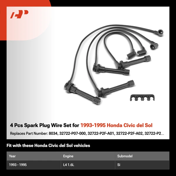 4 Pcs Spark Plug Wire Set for 1993-1995 Honda Civic del Sol